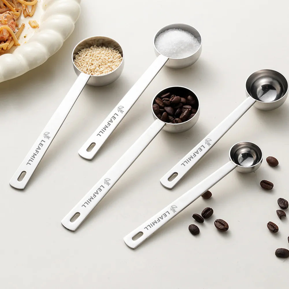 Leafmill stainless steel matcha measuring spoons set in 5ml, used for tea, coffee, sugar, and beans