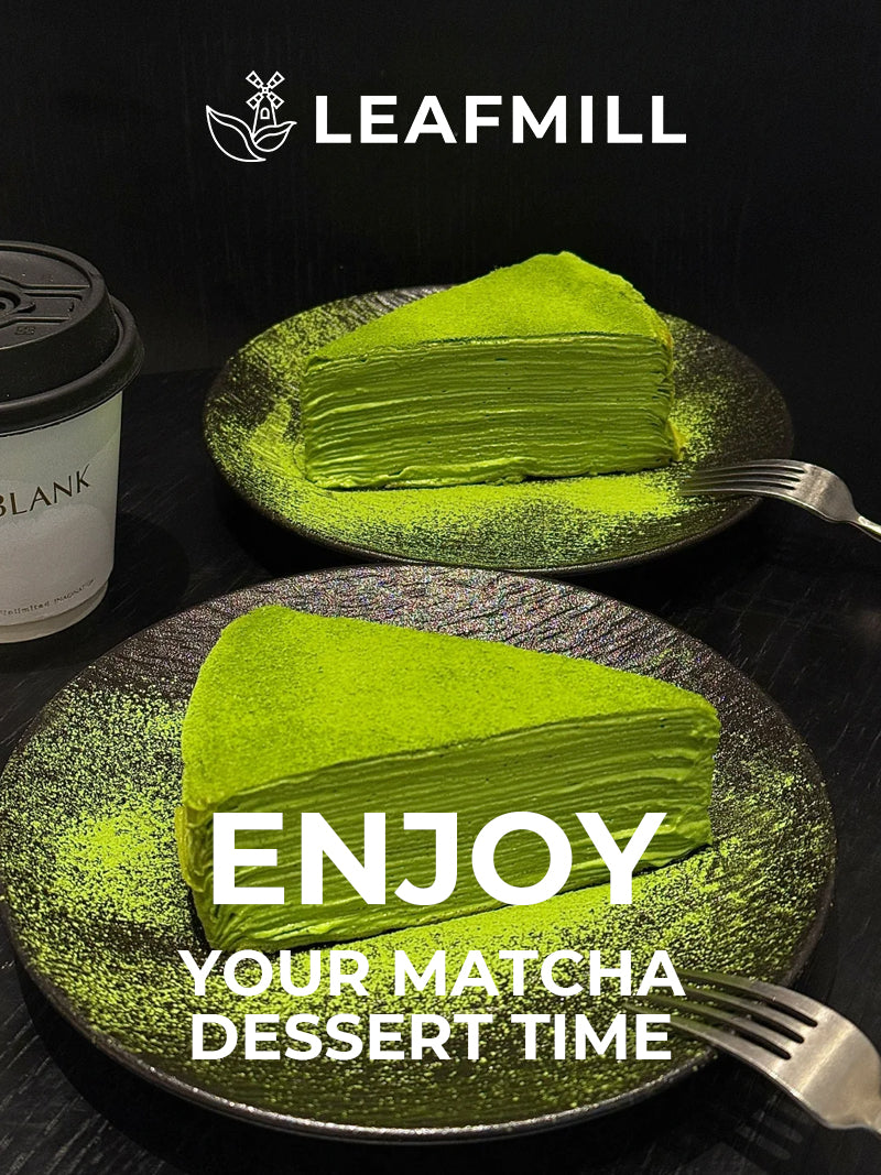 Enjoy your matcha dessert time with rich and creamy matcha mille crêpes cake.