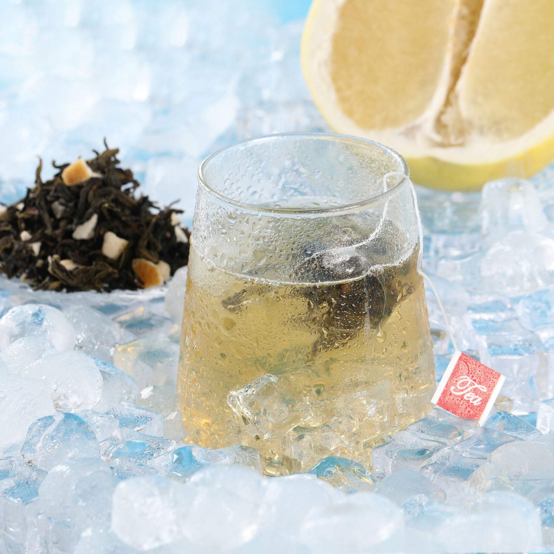 Freshly brewed yuzu oolong cold tea in a glass bottle