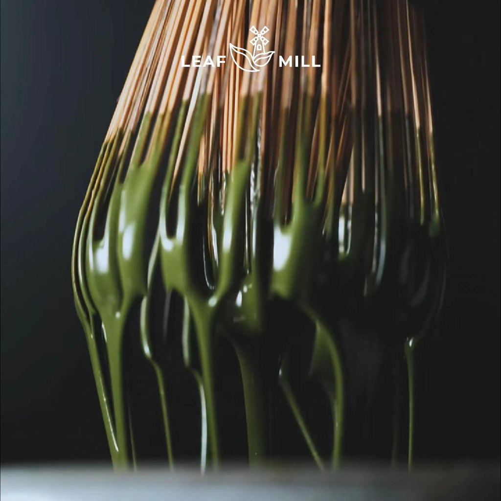 Whisking Leafmill ceremonial matcha powder into smooth foam – step-by-step preparation